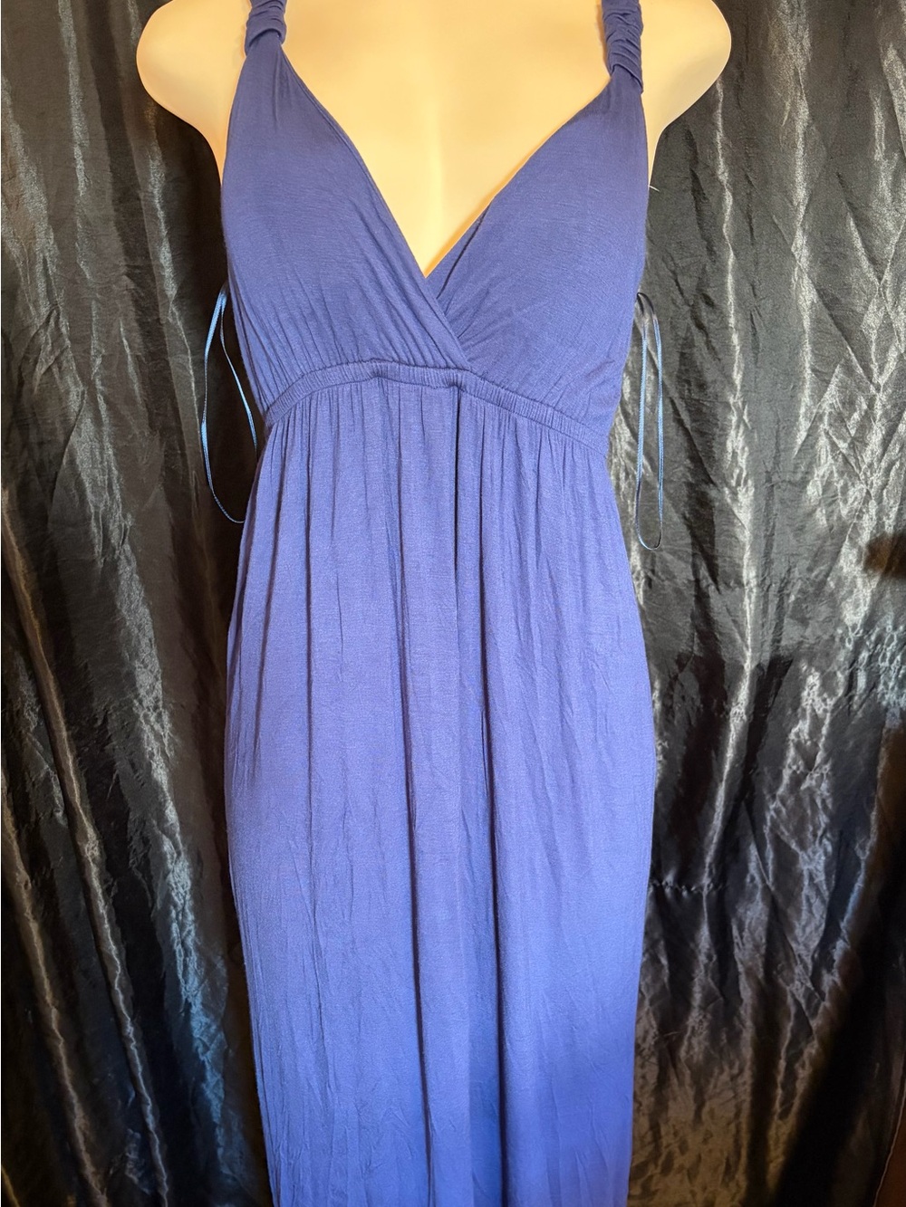 Pink Rose Blue Maxi Dress with V-Neck